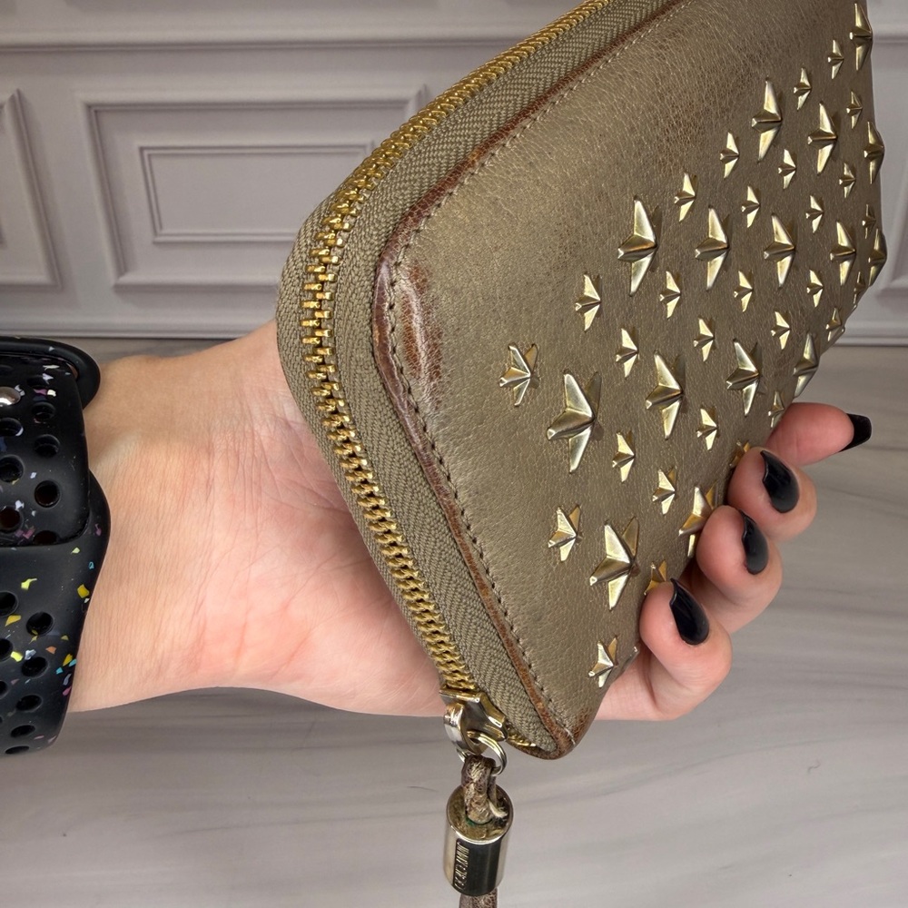 Jimmy Choo Gold Metallic Zip Around Leather Continental Wallet Full Inclusion - Picture 9 of 15